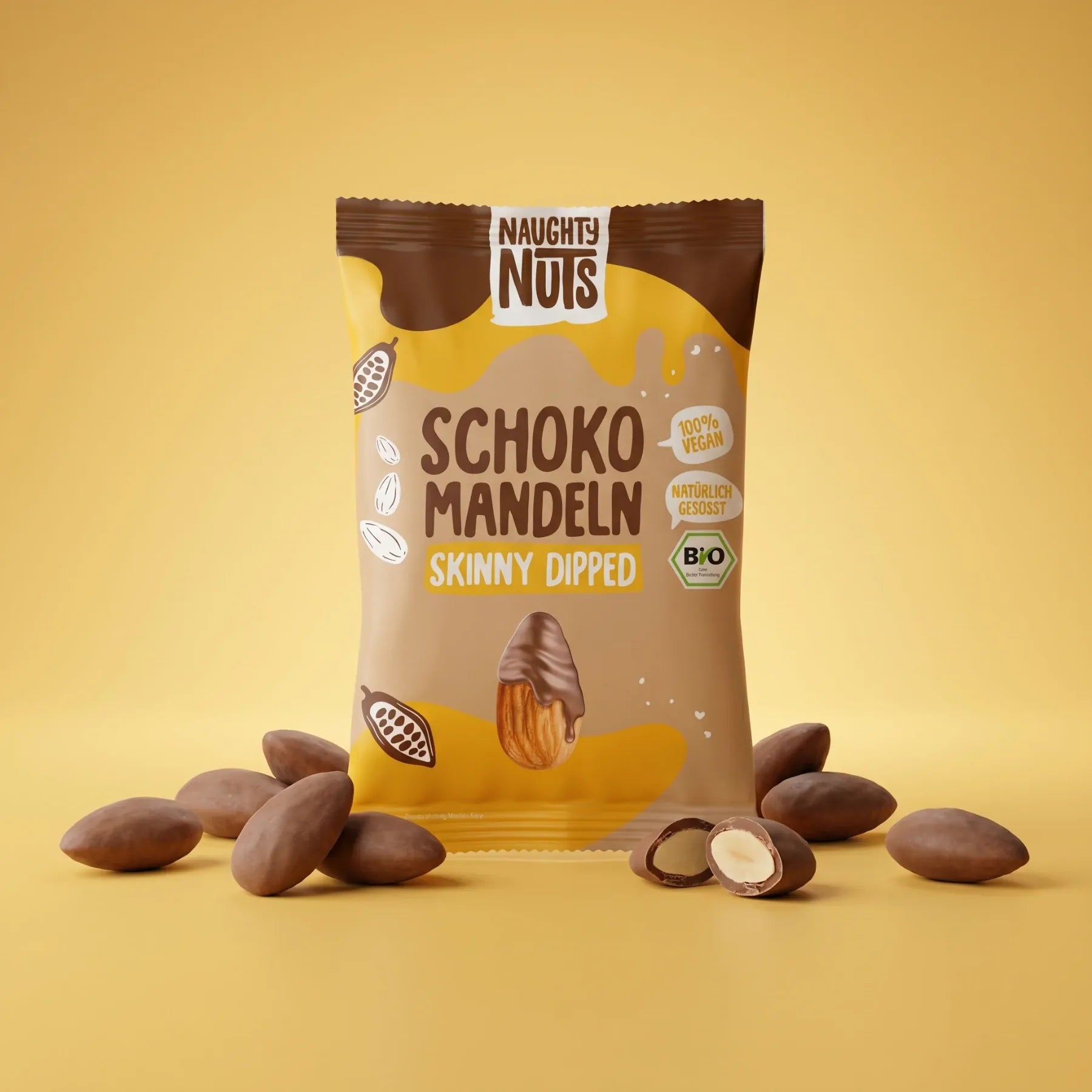 Naughty Nuts Nüsse mit Schokoladenüberzug Bio Schoko-Mandeln (skinny dipped) - 10er Box